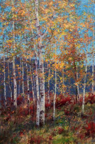 Reaching the Summit 36x24 inch aspen tree oil painting by Bill Inman